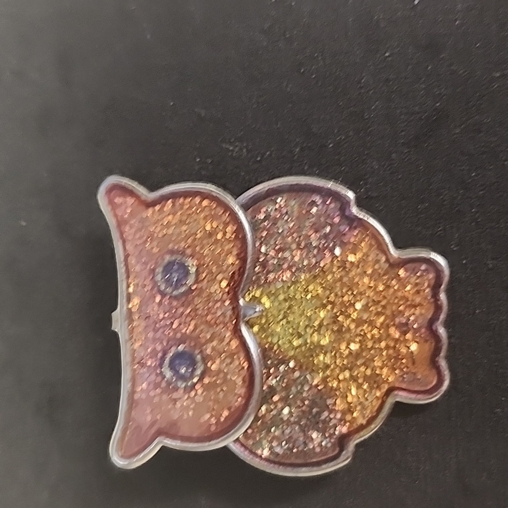 Glitter Owl Brooch Gold Tone Resin Owl Pin Sparkly Animal Lapel Pin